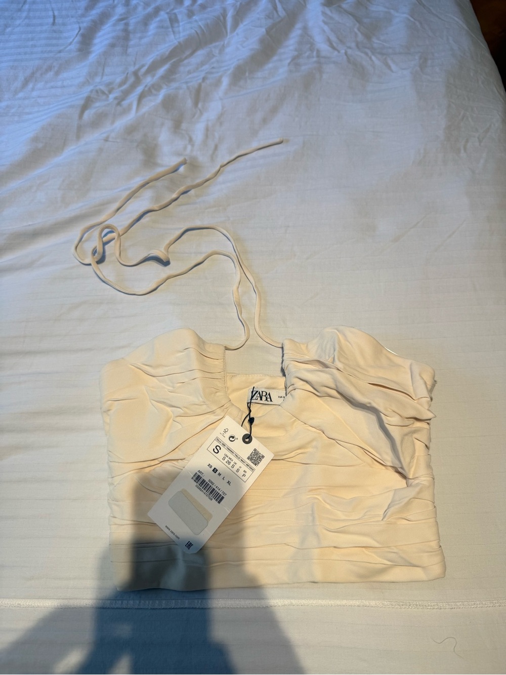 Zara Cream Ruched Halter Crop Top